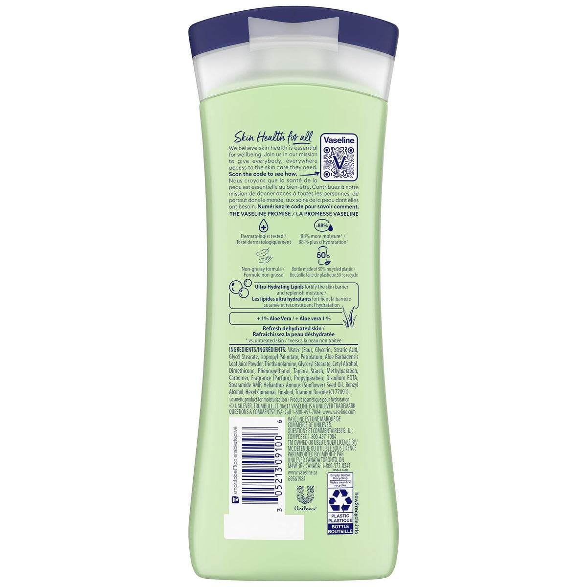 Vaseline Soothing Hydration 6-pack back label shows size and ingredients