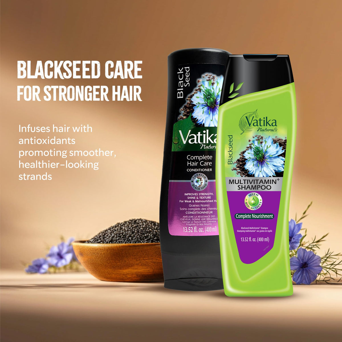 Vatika Naturals Blackseed Conditioner bottle ready to seal moisture for reduced breakage.