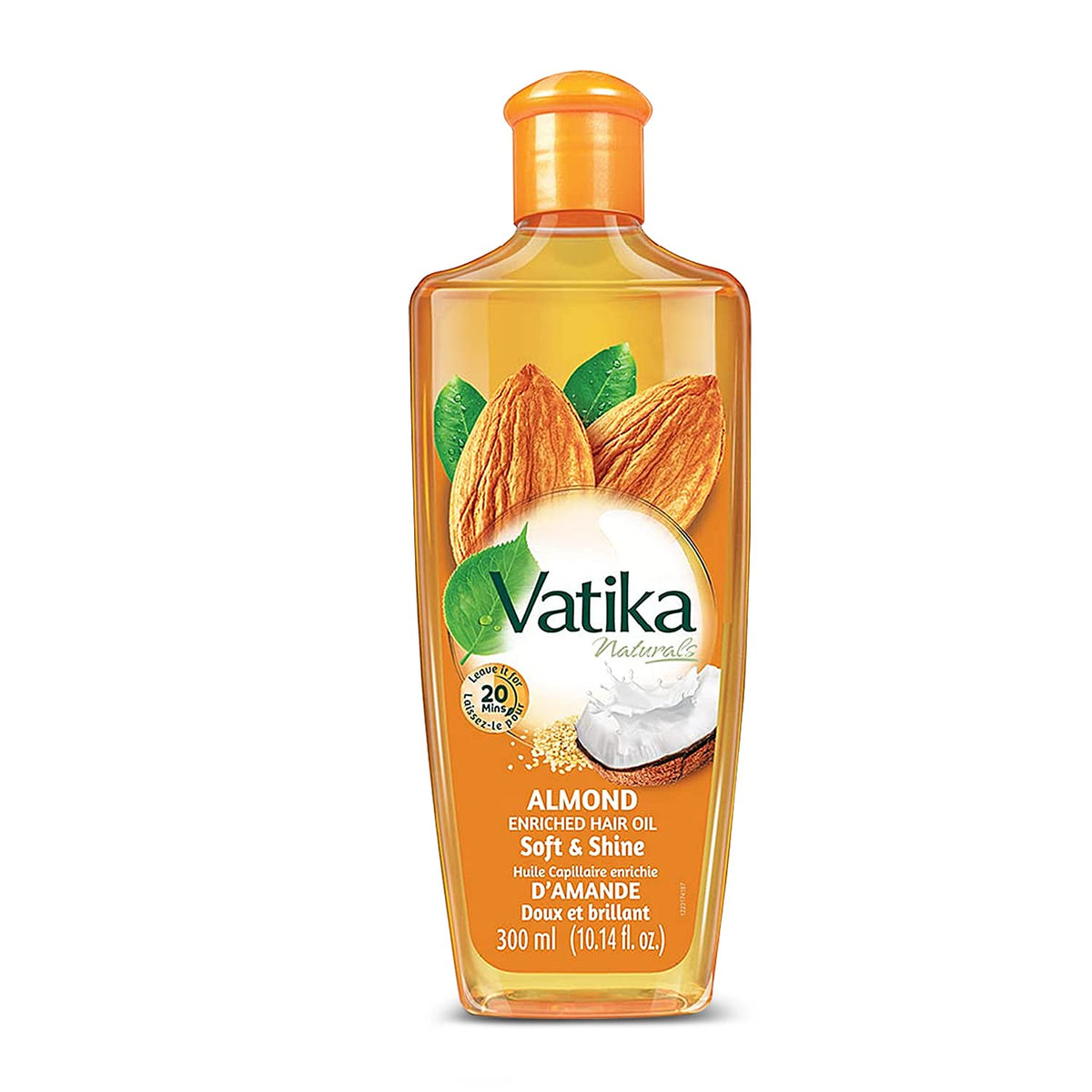 Vatika Naturals Dabur Hair Oil almond bottle for healthy shine from root to tip.