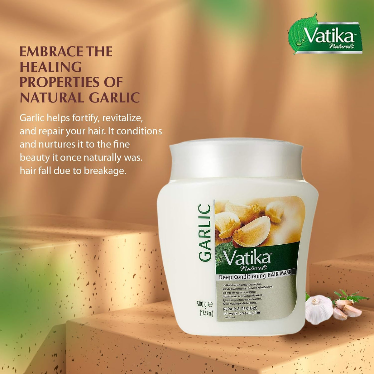 Vatika Naturals packaging label showing 500g weight