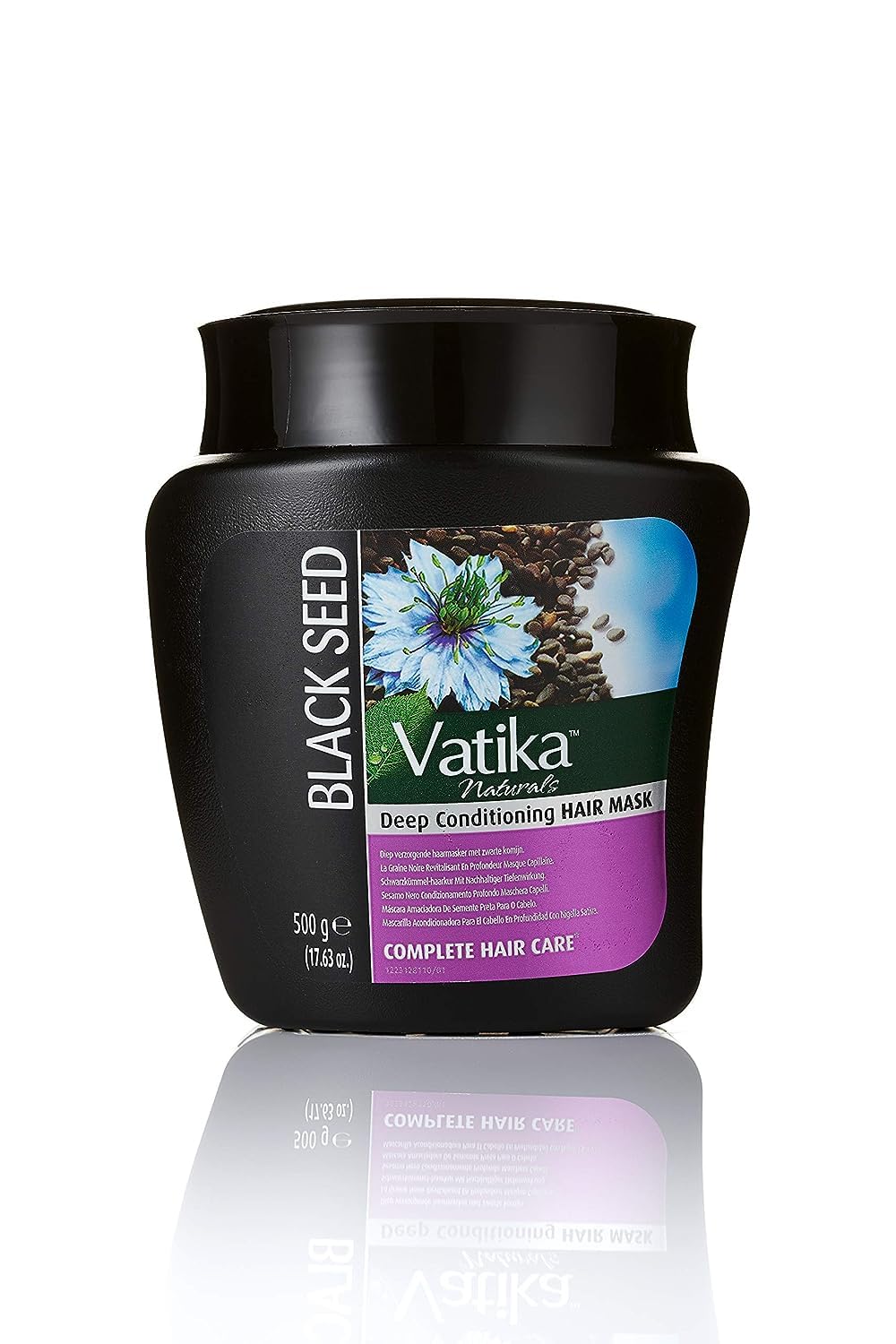 Vatika Naturals Hot Oil Hair Mask bottle with black seed oil for nourished hair.
