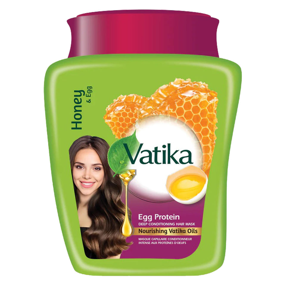 Vatika Naturals Hot Oil Hair Mask with egg protein nourishes hair deeply for softness.