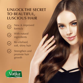 Vatika Naturals Hot Oil Hair Mask hair-smoothing-closeup suggests silky, frizz-controlled results.