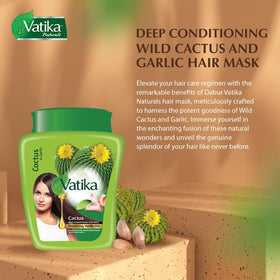 Cactus and garlic ingredients highlight the mask’s moisturizing and strengthening potential.