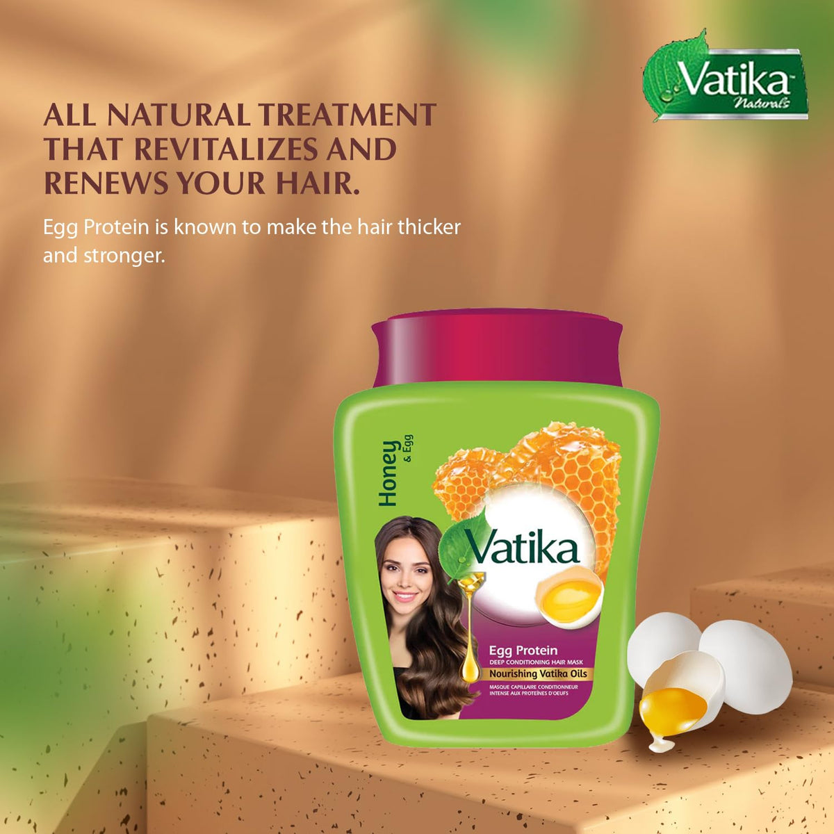 Vatika Naturals mask enriched with multivitamins supports overall hair health.