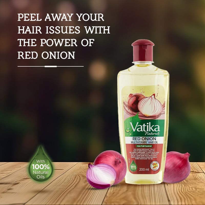 Vatika Naturals Multivitamin Hair Oil bottle angled view highlighting premium blend.