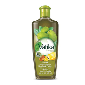 Vatika Naturals Olive Enriched Hair Oil bottle pouring to nourish hair