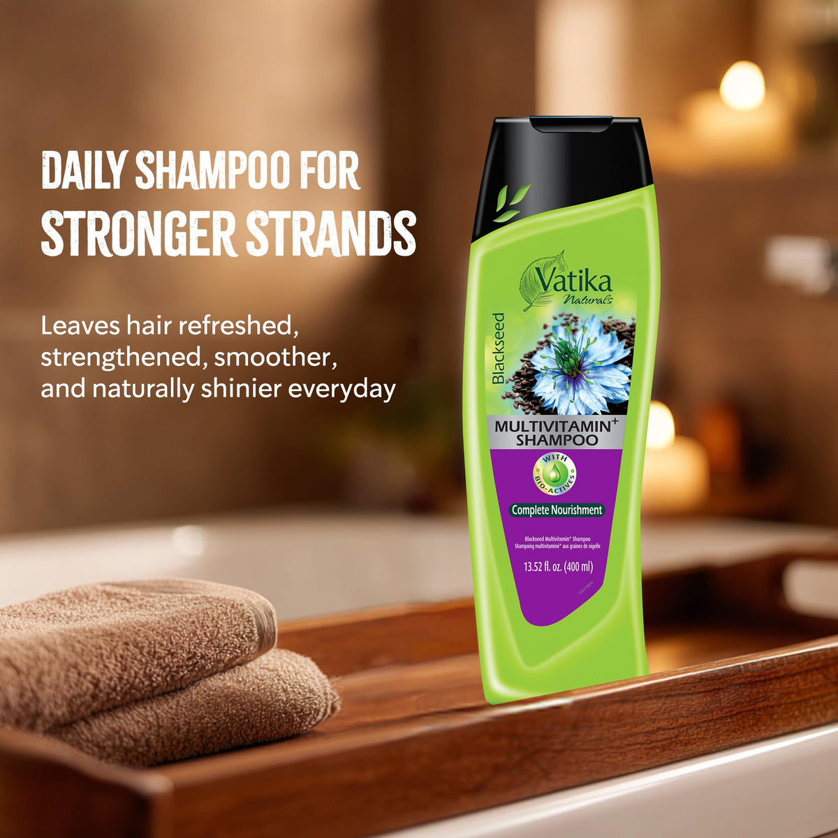 Vatika Naturals Shampoo and Conditioner set packshot showcases long-lasting care for all hair types.