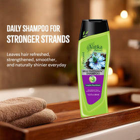 Vatika Naturals Shampoo and Conditioner set packshot showcases long-lasting care for all hair types.