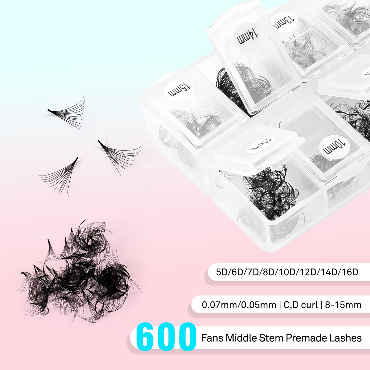 VAVALASH 8-15mm range premade fans image highlights versatile length options for designs