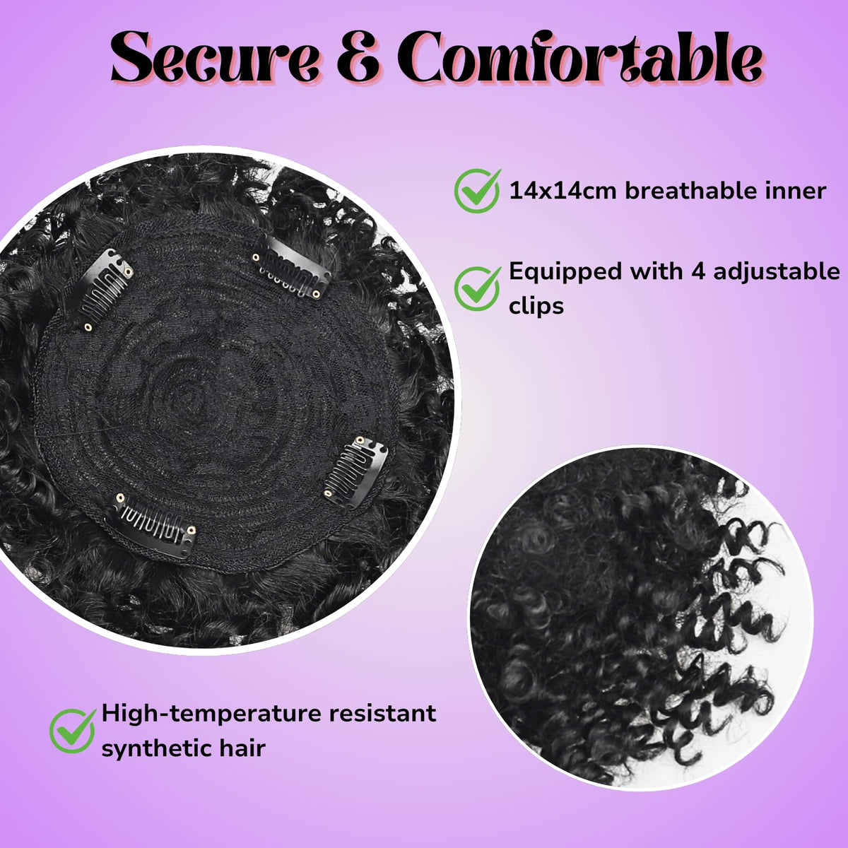 VAVANGA 14x14cm breathable base keeps scalp cool during daily wear.
