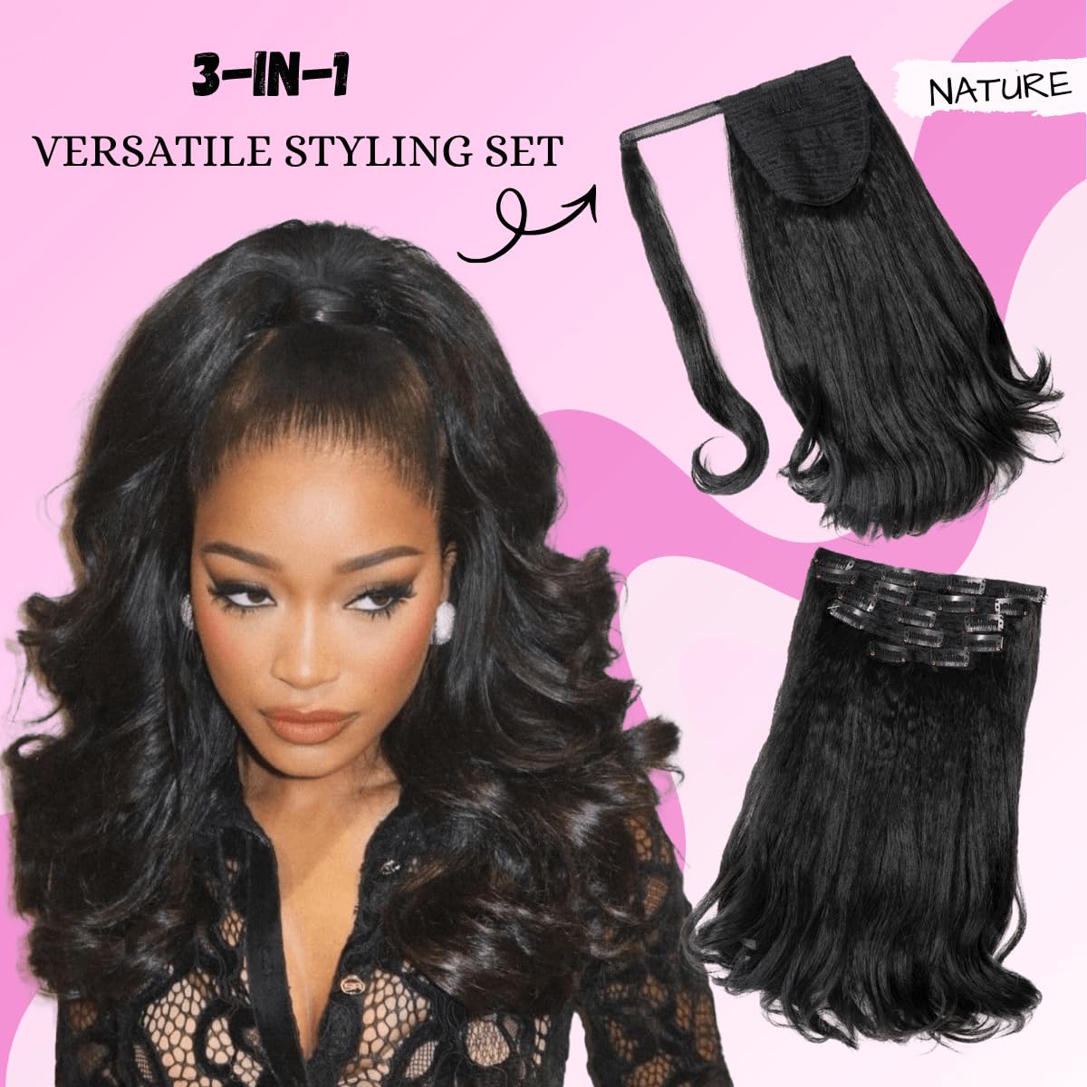 VAVANGA clip-in five wefts for instant volume and length