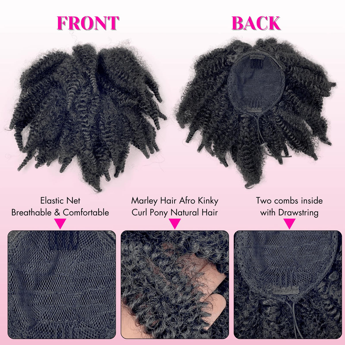 VAVANGA Drawstring ponytail with two clips provides secure wear.