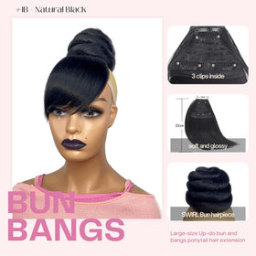 VAVANGA medium chignon bun with bangs offering secure, comfortable wear.