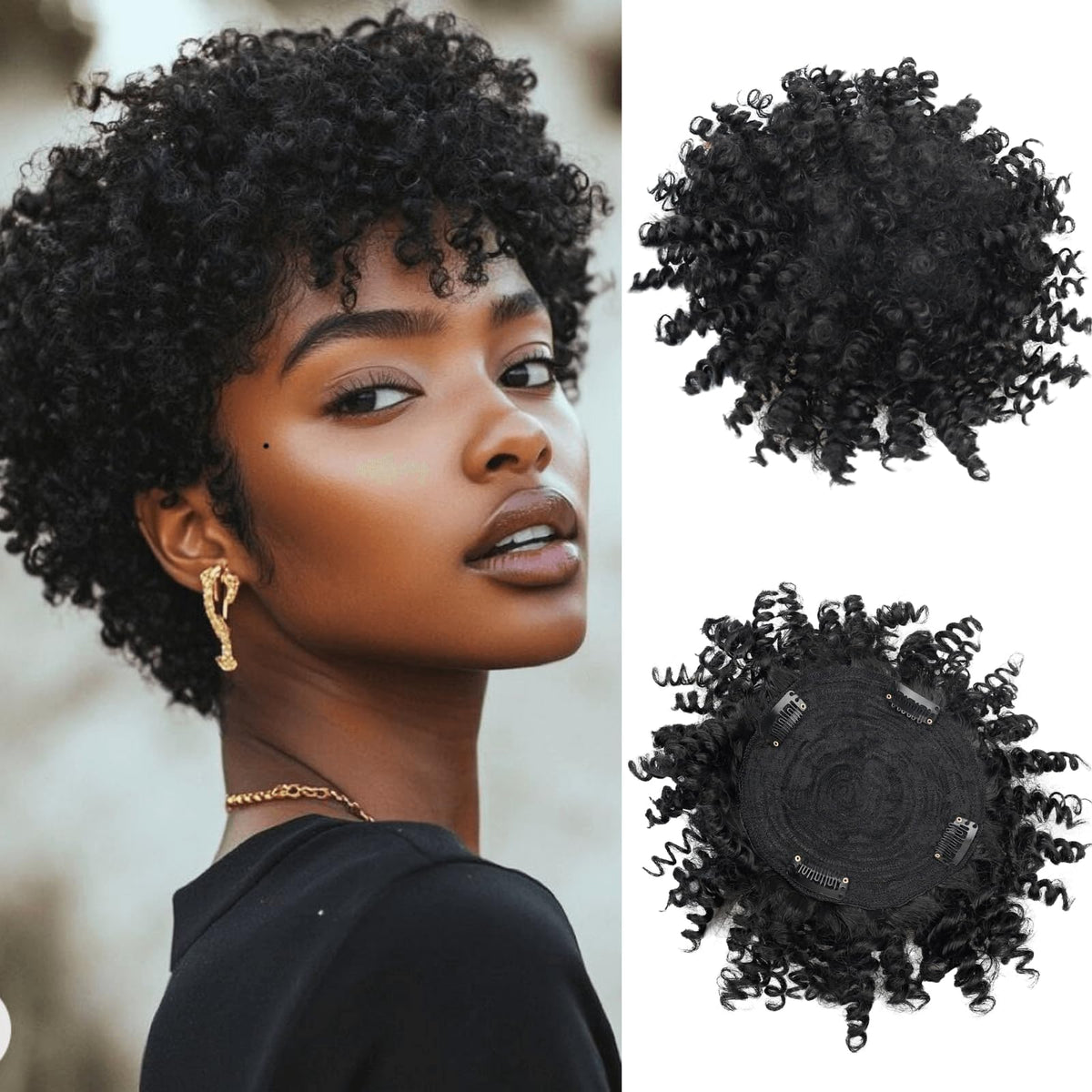 VAVANGA Short Afro Kinky Curly Topper front view showing natural volume and blend.