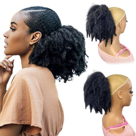 VAVANGA Short Marley Hair Drawstring Ponytail in natural black texture, easy instant styling.
