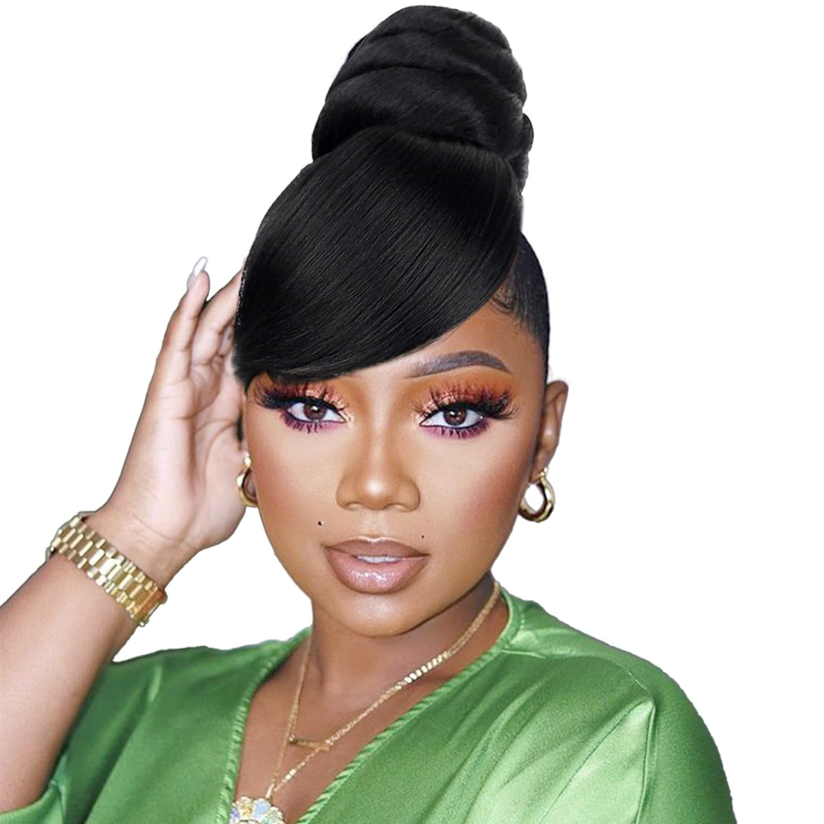 VAVANGA swirl bun set with bangs for quick, stylish daily updo.