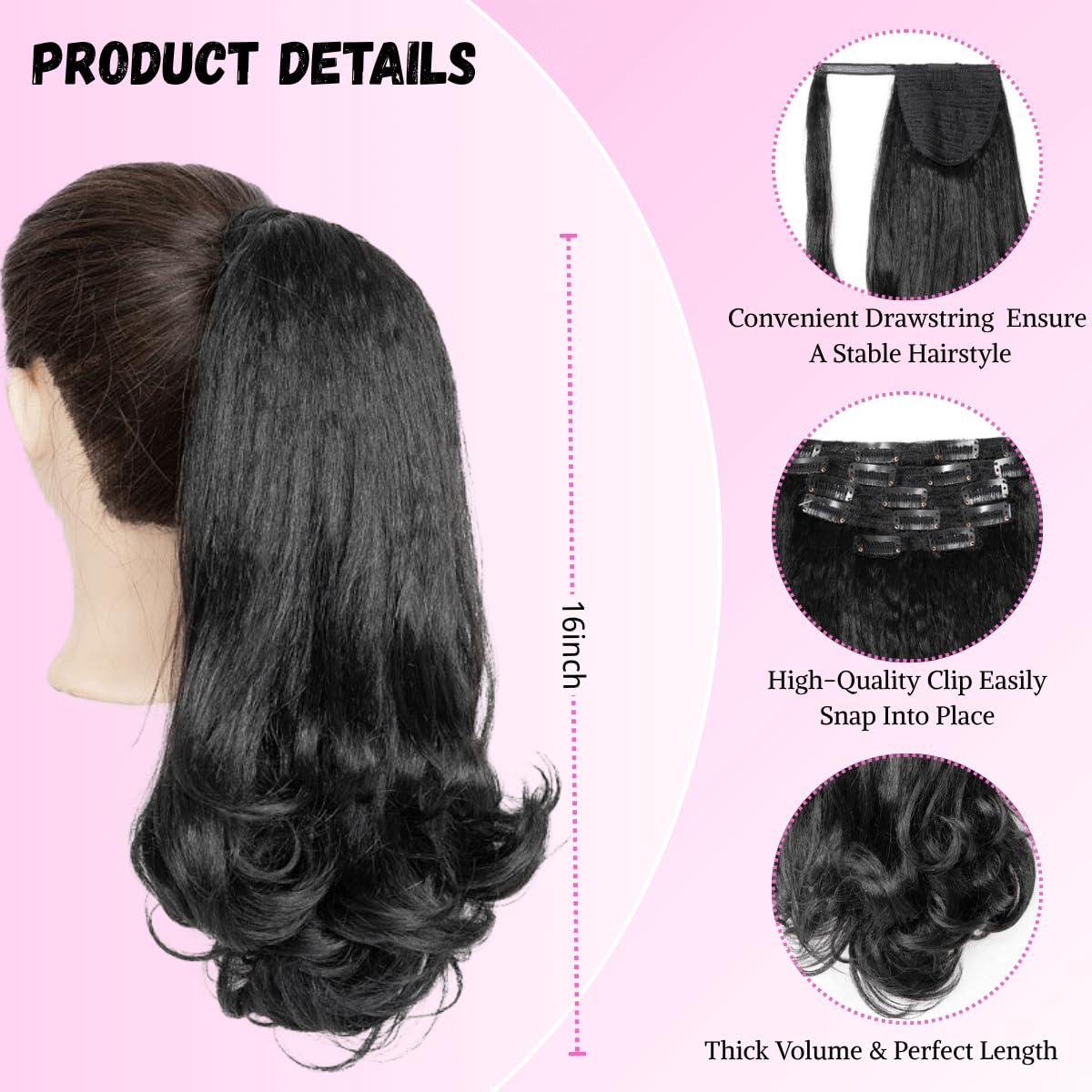 VAVANGA thick 16-inch volume ponytail for weddings and events