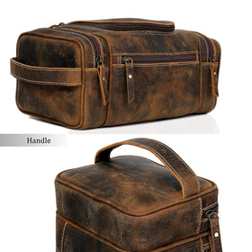 VC Vintage Couture leather toiletry bag solid brass hook for hanging in hotels.
