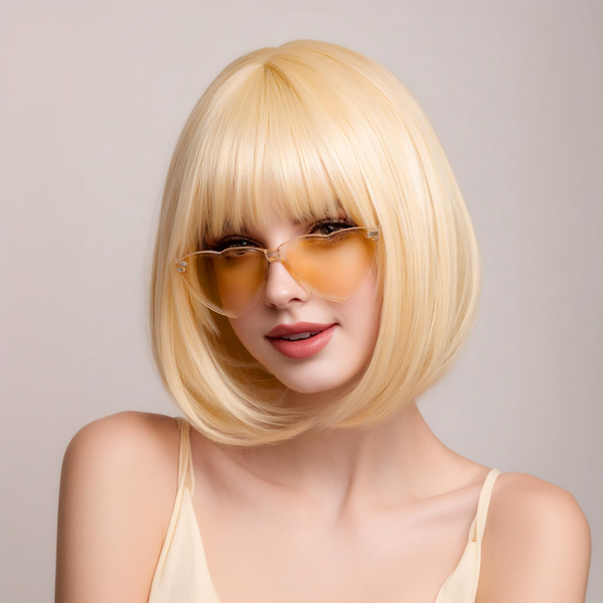 VCAY 12-inch straight blonde wig for a bold color pop