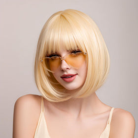 VCAY 12-inch straight blonde wig for a bold color pop
