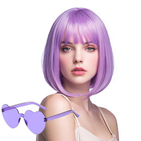 VCAY bob wig 12-inch purple close-up highlighting vibrant color for cosplay.