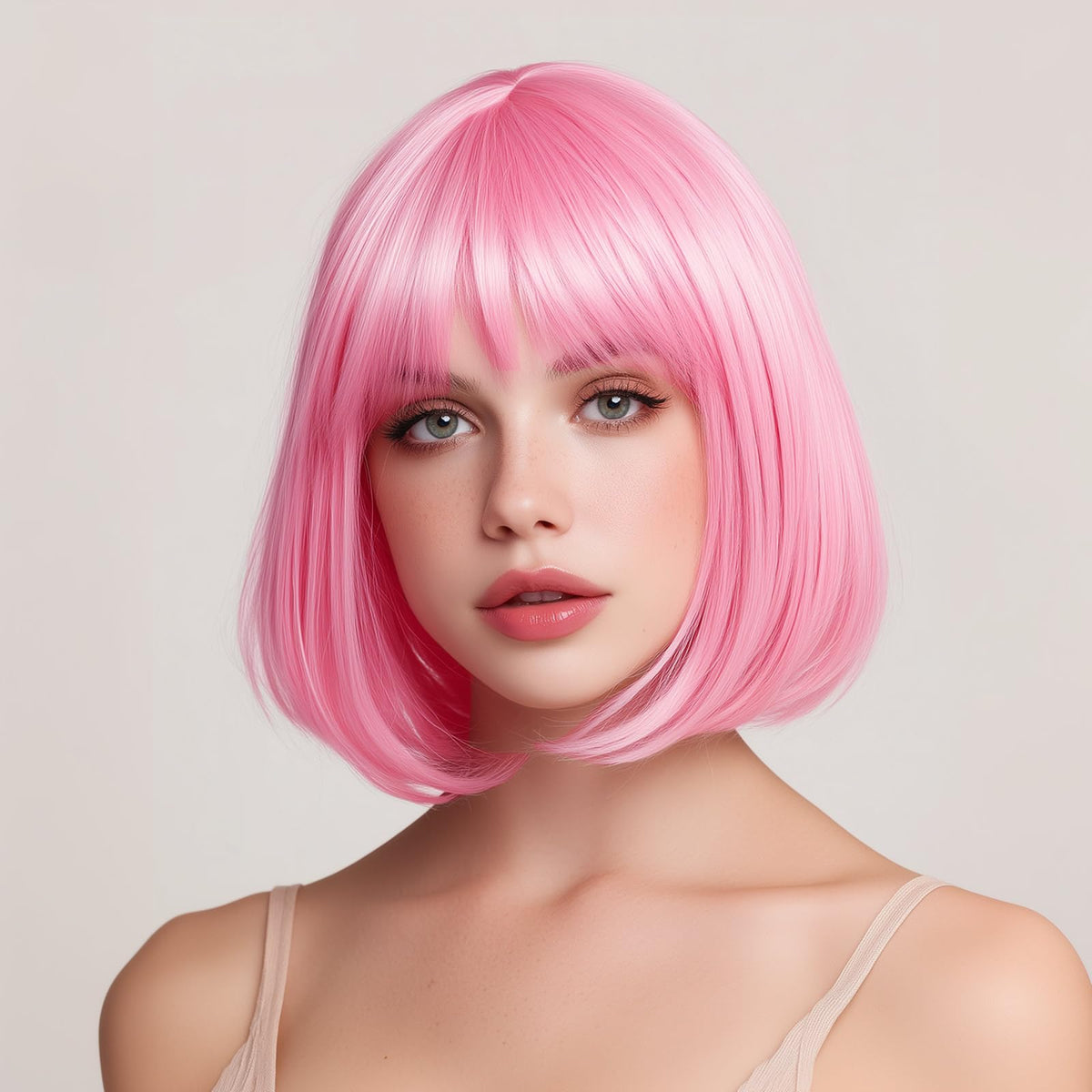 VCAY cosplay look in pink wig for costume parties.