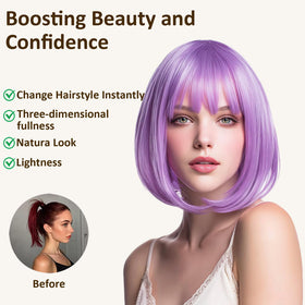 VCAY purple bob wig ideal for cosplay party looks.