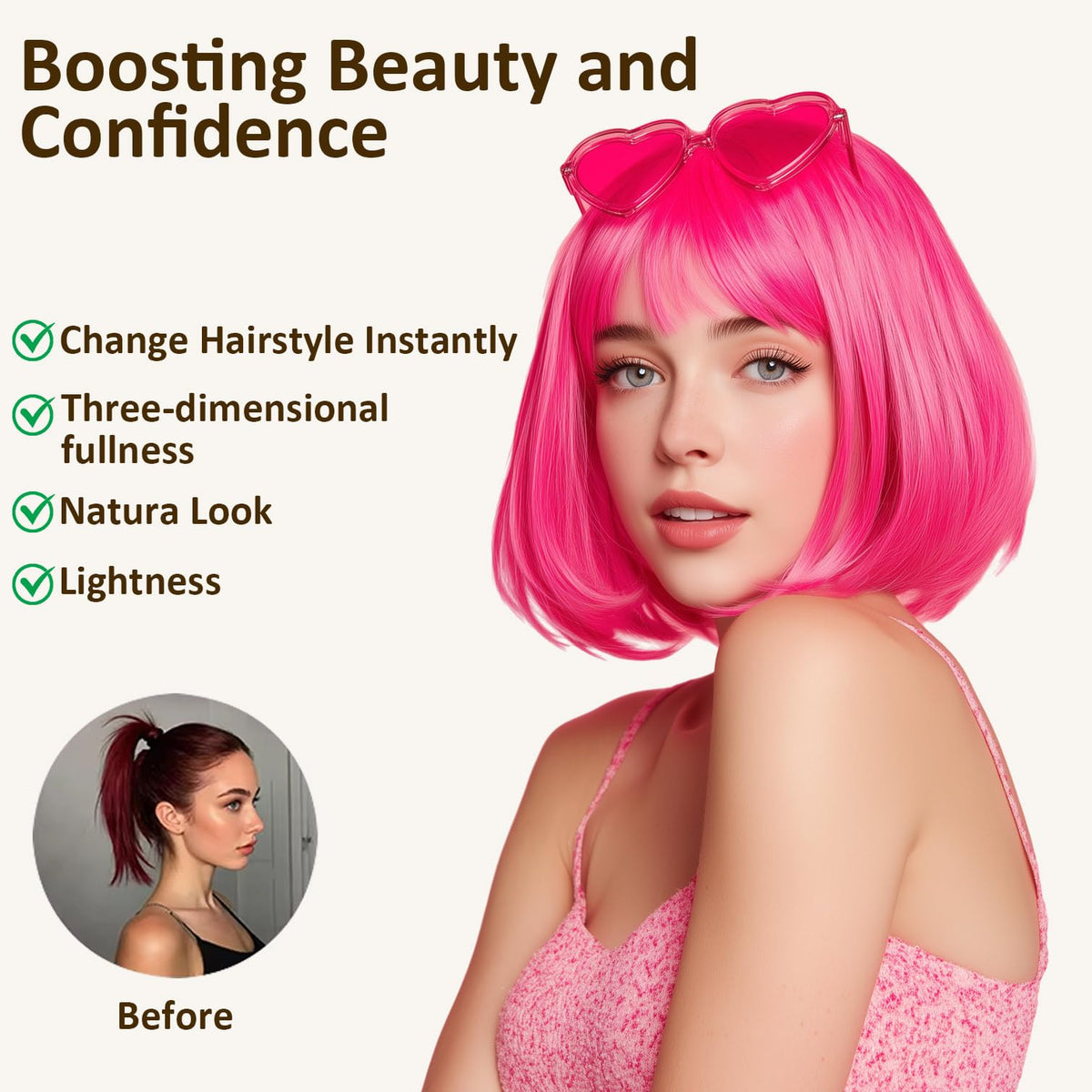 VCAY heat-resistant fiber wig, adjustable straps for secure fit.