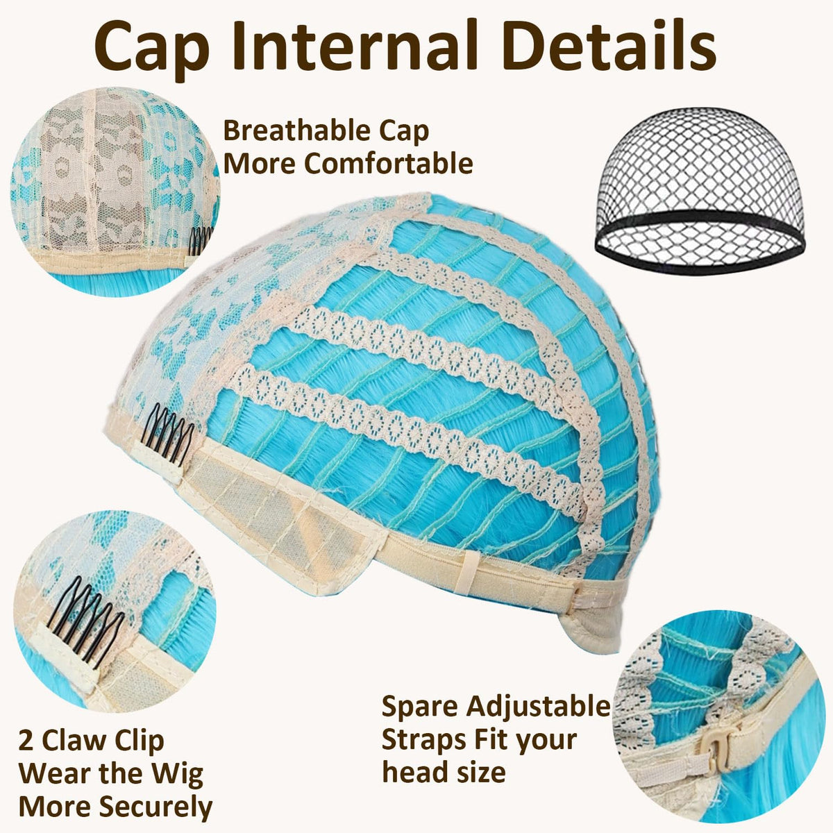 VCAY lace-cap design with adjustable straps for comfortable wear