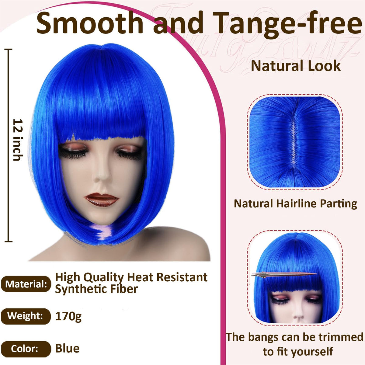 VCAY straight bob wig with bangs for easy cosplay styling