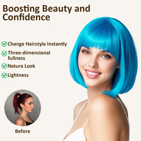 VCAY teal blue bob wig in straight style for a quick dramatic look