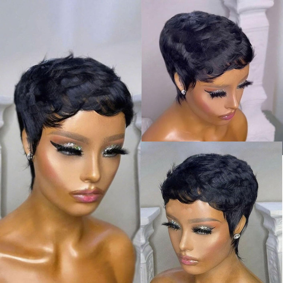 Back view of VCK pixie wig with full, dense silhouette.