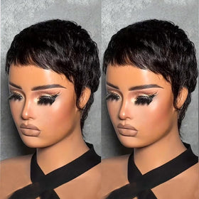 VCK short wig pixie cut in natural black, versatile styling.