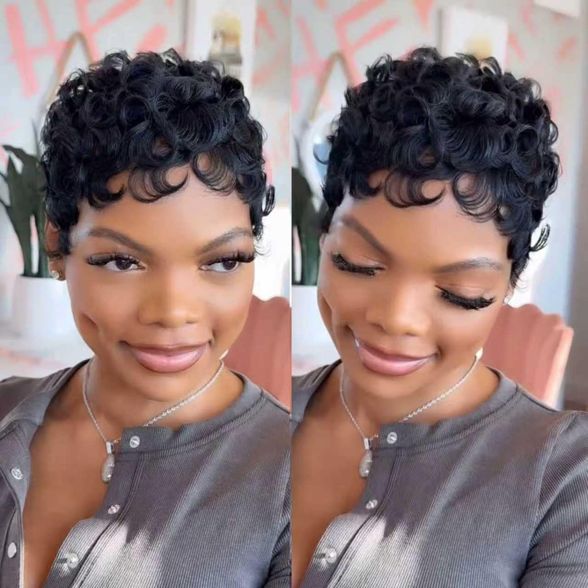 VCK Short Wigs Pixie Front View shows natural part and sleek silhouette for everyday wear.