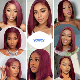 VCVVCV 99J Burgundy Bob Wig cap inside ensures secure glueless fit