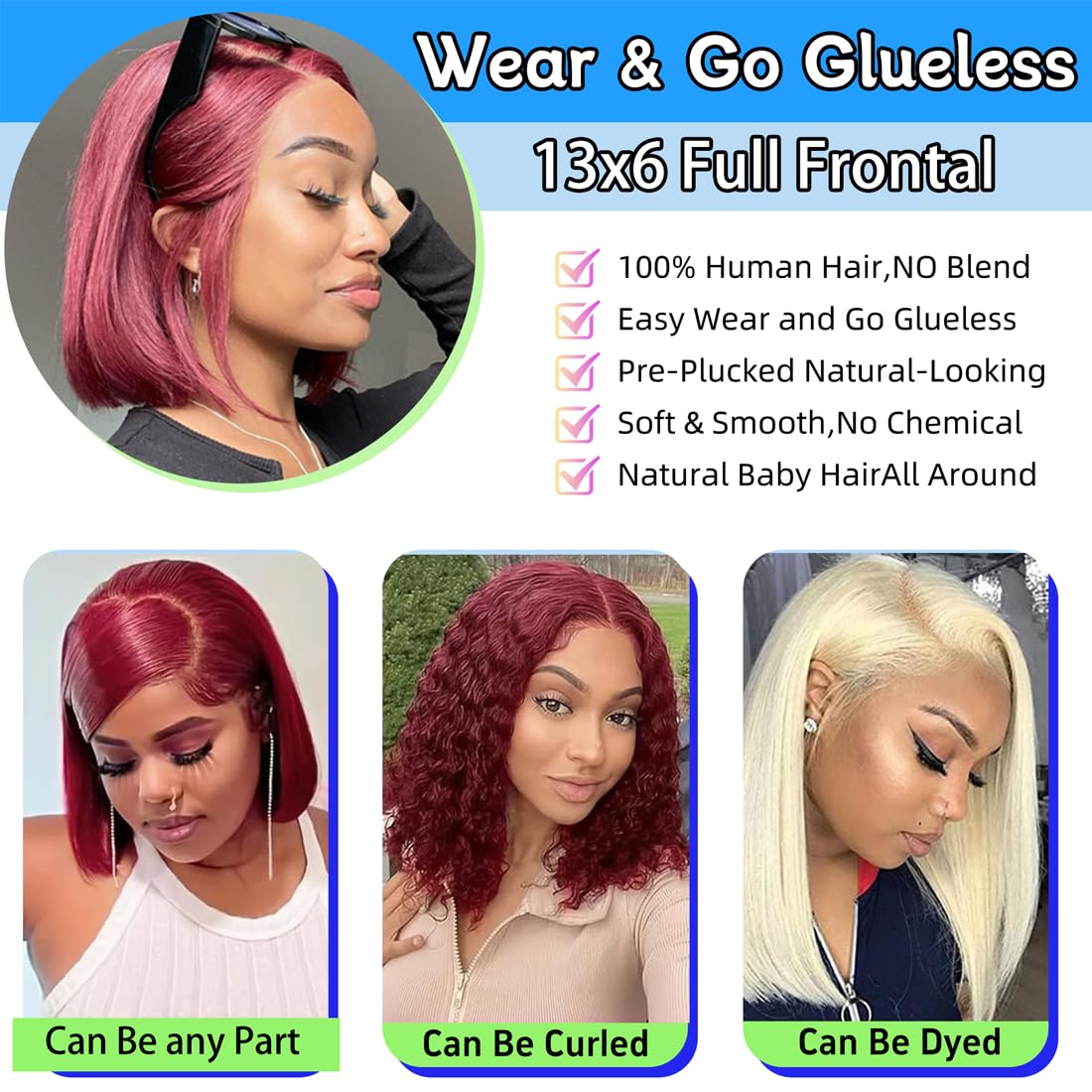 VCVVCV 99J Burgundy Bob Wig parting line offers a realistic deep part look