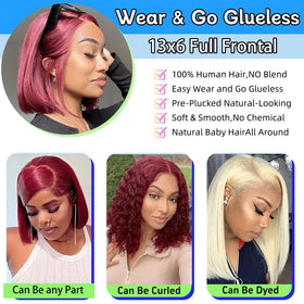 VCVVCV 99J Burgundy Bob Wig parting line offers a realistic deep part look