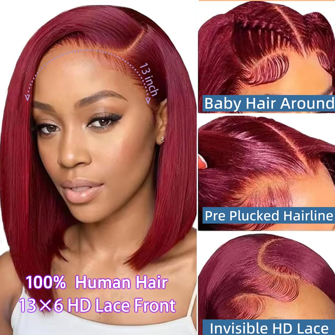 VCVVCV 99J Burgundy Bob Wig side view shows smooth shine for easy styling