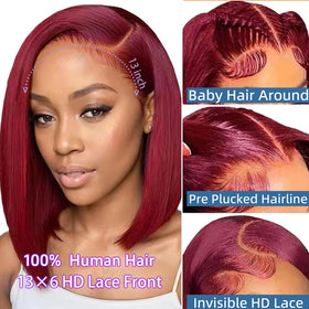 VCVVCV 99J Burgundy Bob Wig side view shows smooth shine for easy styling