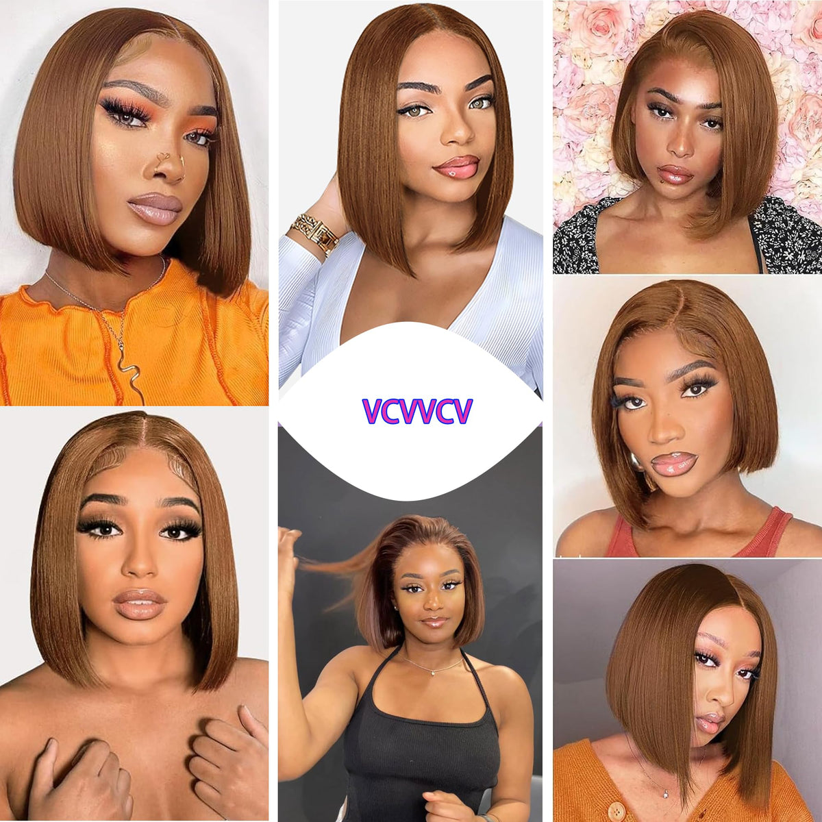 VCVVCV Brown Bob Wig dense 180% lace front creating confident volume.
