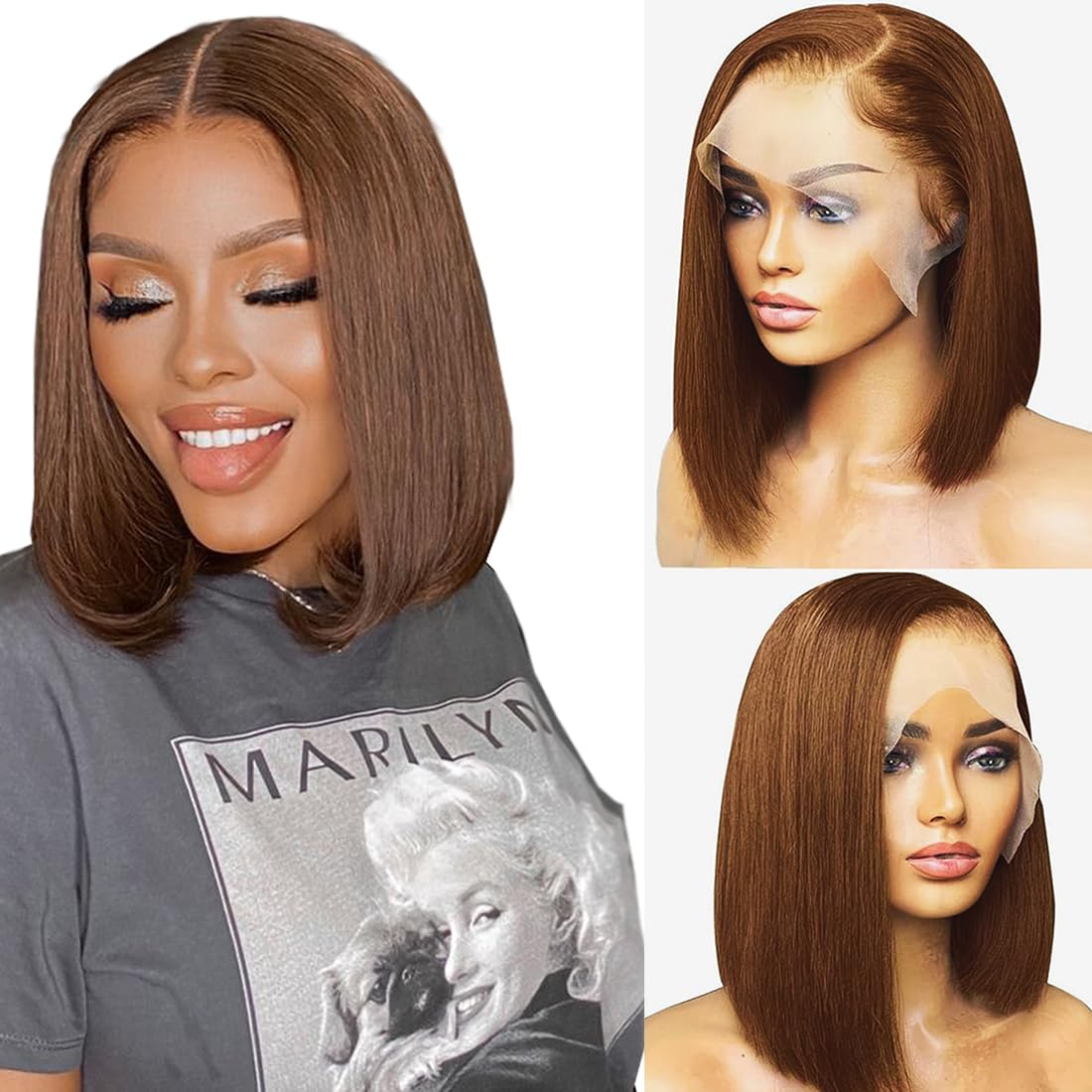 VCVVCV Brown Bob Wig glueless cap for easy wear and secure fit.