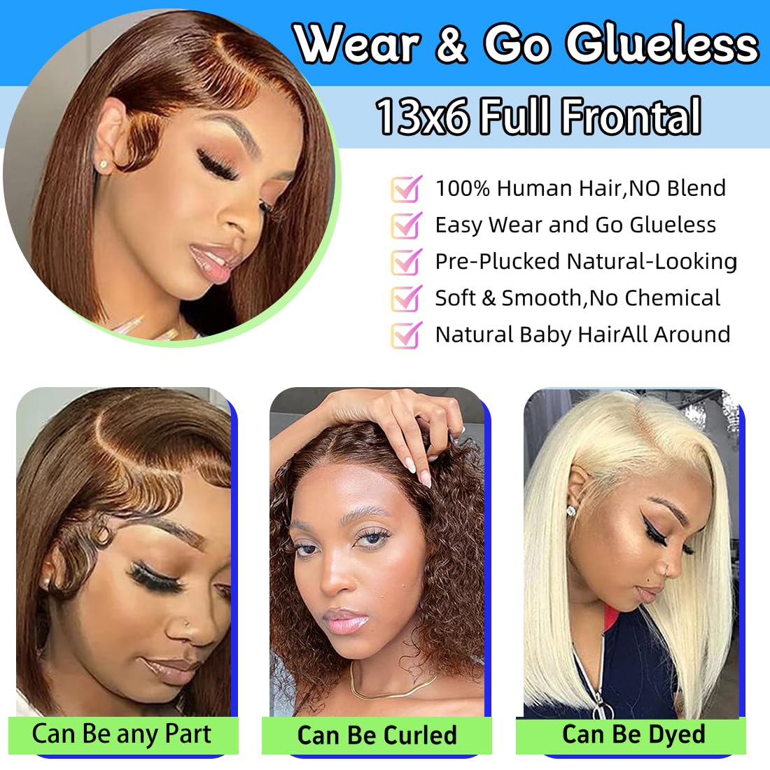 VCVVCV Brown Bob Wig pre-plucked hairline with baby hairs for a natural edge.