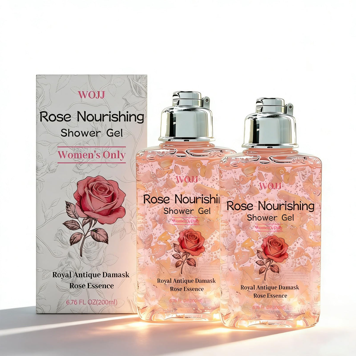 VDBHI Rose Shower Gel bottle front view with two-pack packaging for daily use.
