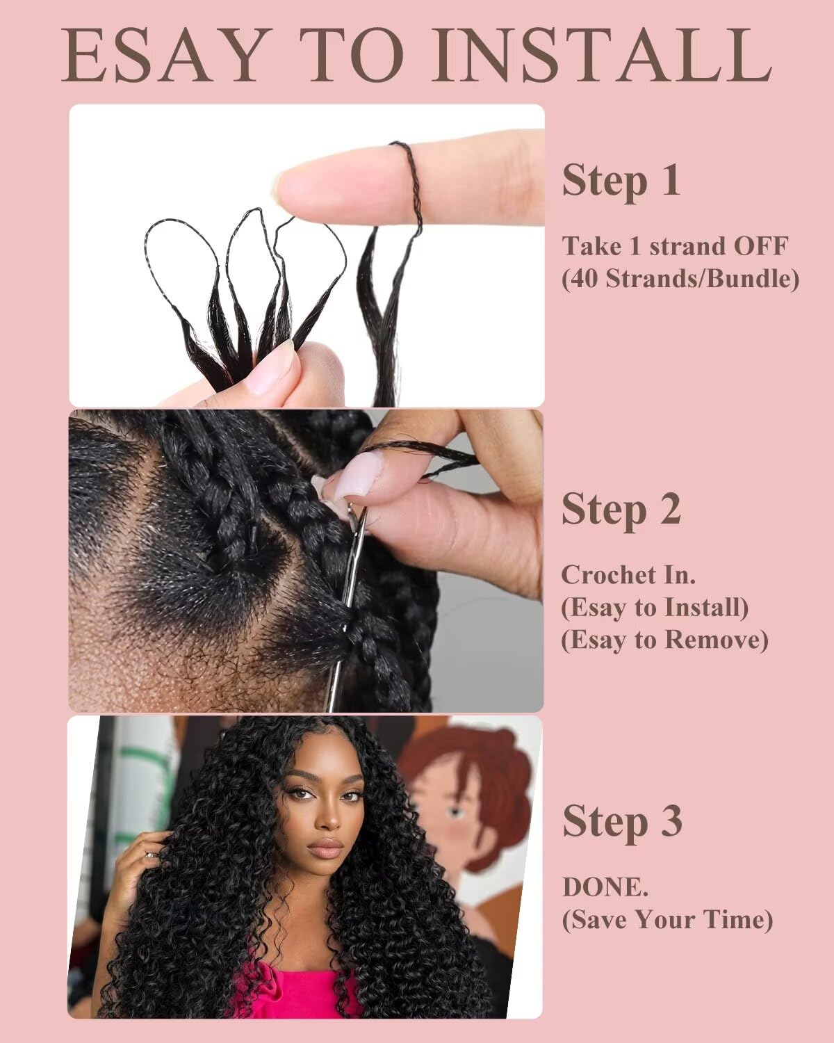 VDZ full fluffy crochet look adds volume and natural movement.