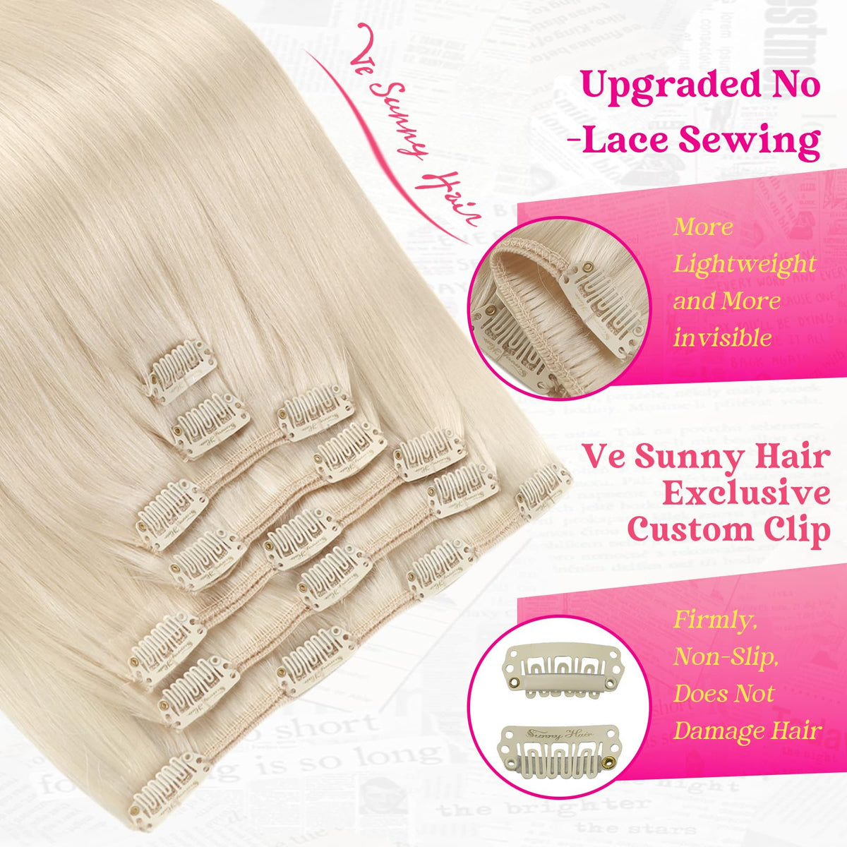 Ve Sunny platinum blonde clip-in extensions color shade 60 for soft highlights