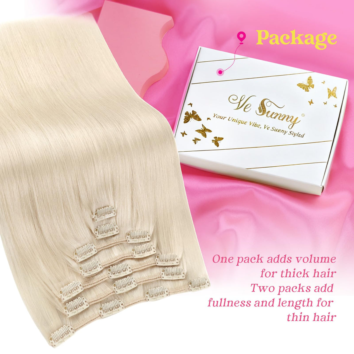 Ve Sunny platinum blonde clip-in extensions color shade 6606 for cool balayage