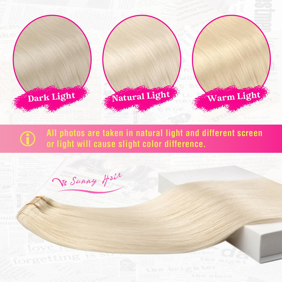Ve Sunny platinum blonde clip-in extensions natural straight texture for sleek looks