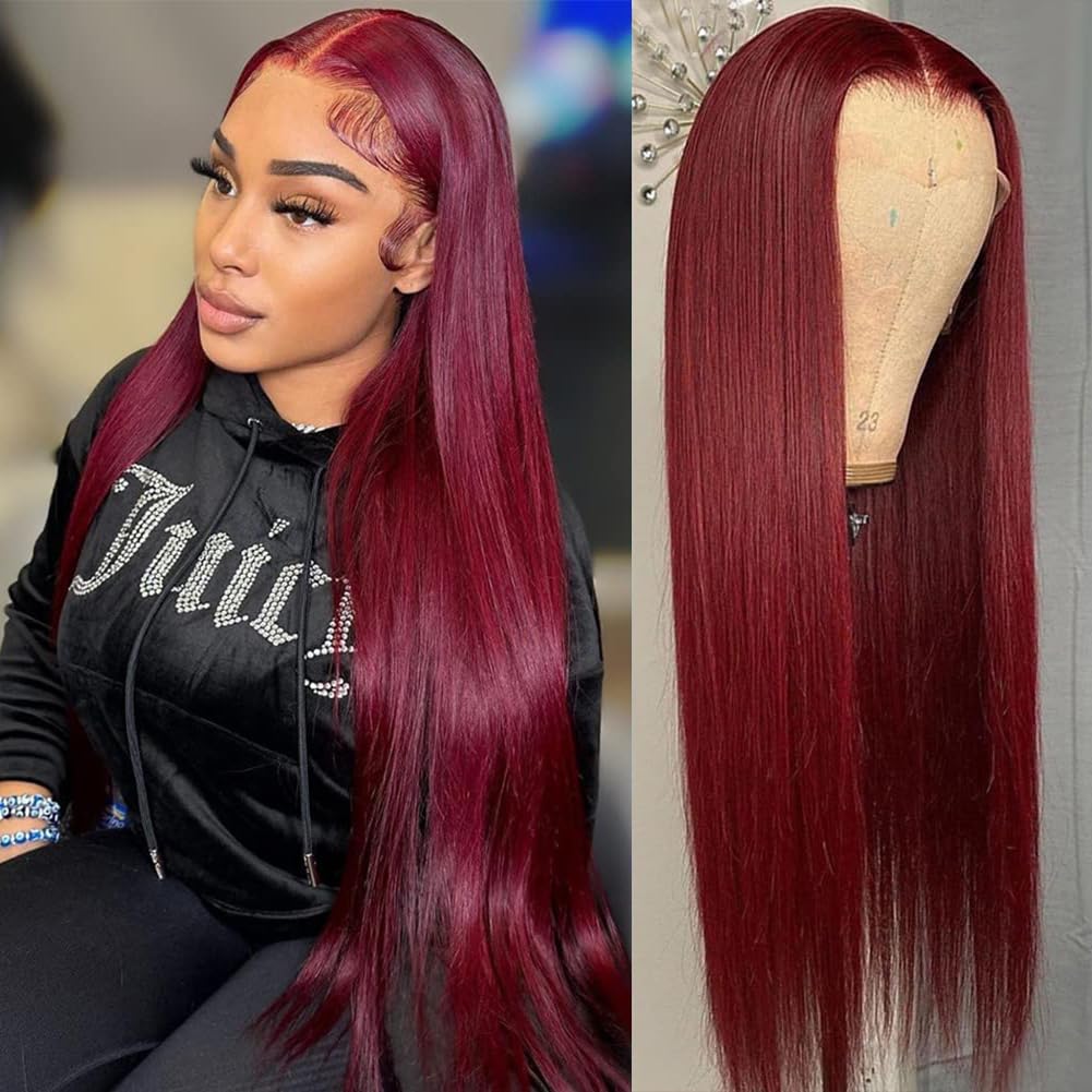 Veally Burgundy lace front wig 13x4 HD with seamless parting for everyday styling.