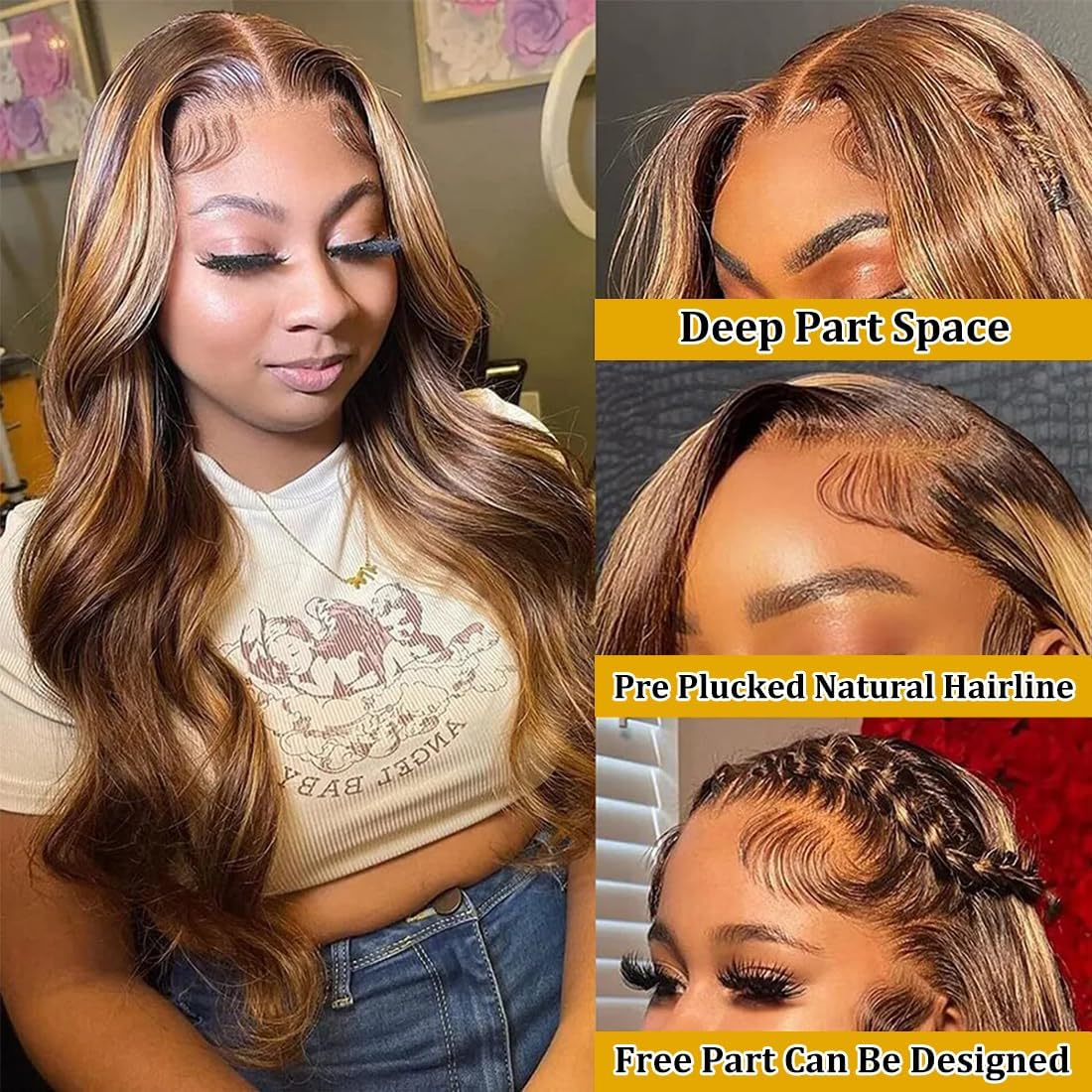 Veally Honey Blonde lace front wig baby hair detail for natural appearance.